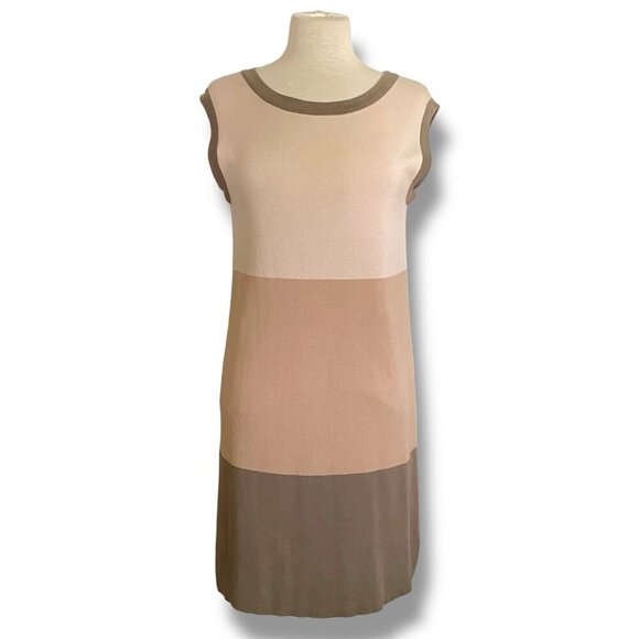 Weekend Max Mara Womens Dress Sz Medium Taupe Colorblock Cotton Knit Luxury - Picture 1 of 9